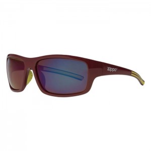 OB31-03 Full Frame Wrap Sunglasses, Maroon & Green Polarized