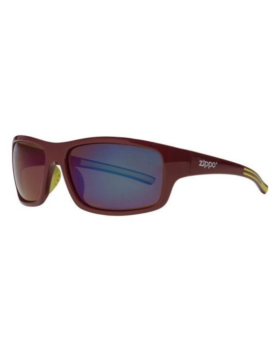 OB31-03 Full Frame Wrap Sunglasses, Maroon & Green Polarized
