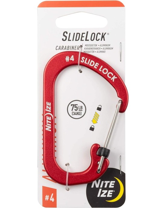 Nite Ize CSLA4-10-R6 SlideLock Carabiner, Size #4, Red