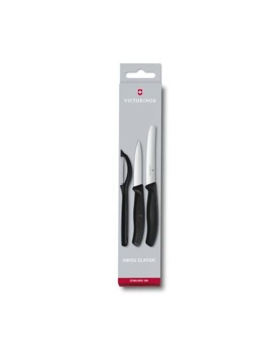 Swiss Classic Paring Knife Set with Peeler, 3 Pieces BLACK