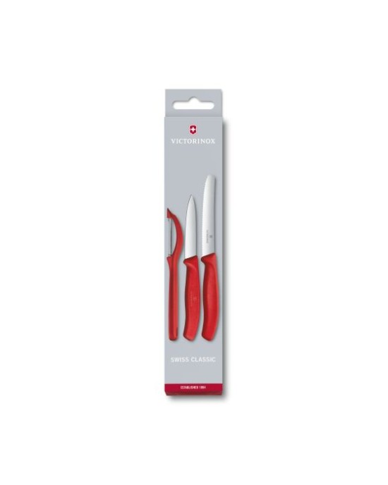 Swiss Classic Paring Knife Set with Peeler, 3 Pieces RED