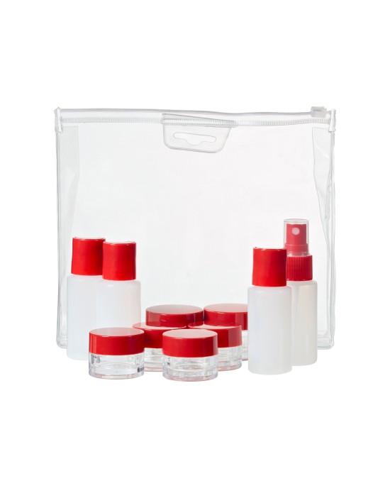 Transparent travel vanity case with bottles for Wenger cosmetics